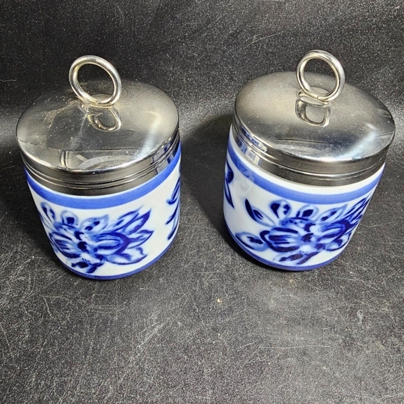 Pair of vintage flow blue egg coddlers by Williams Sonoma - Picture 3 of 4